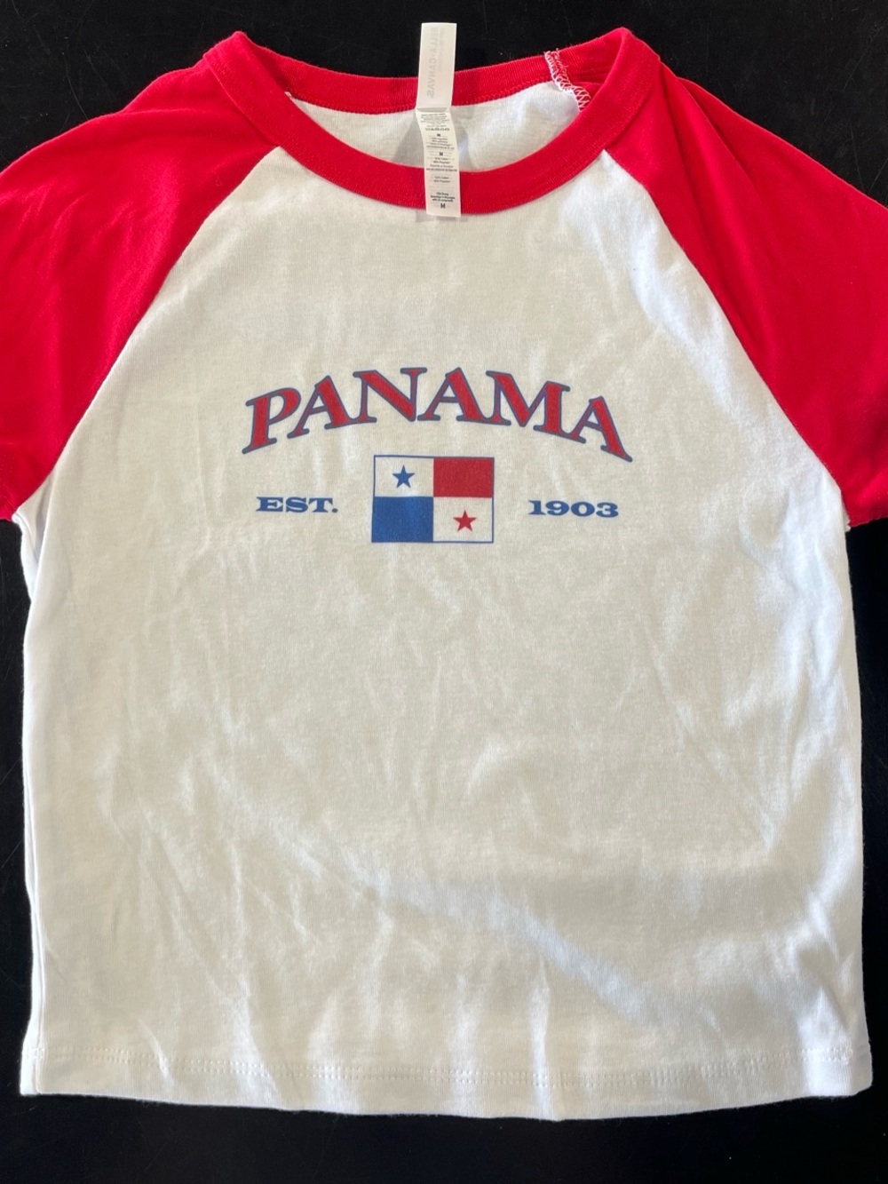 Bella Canvas White and Red Panama Graphic Crop Top